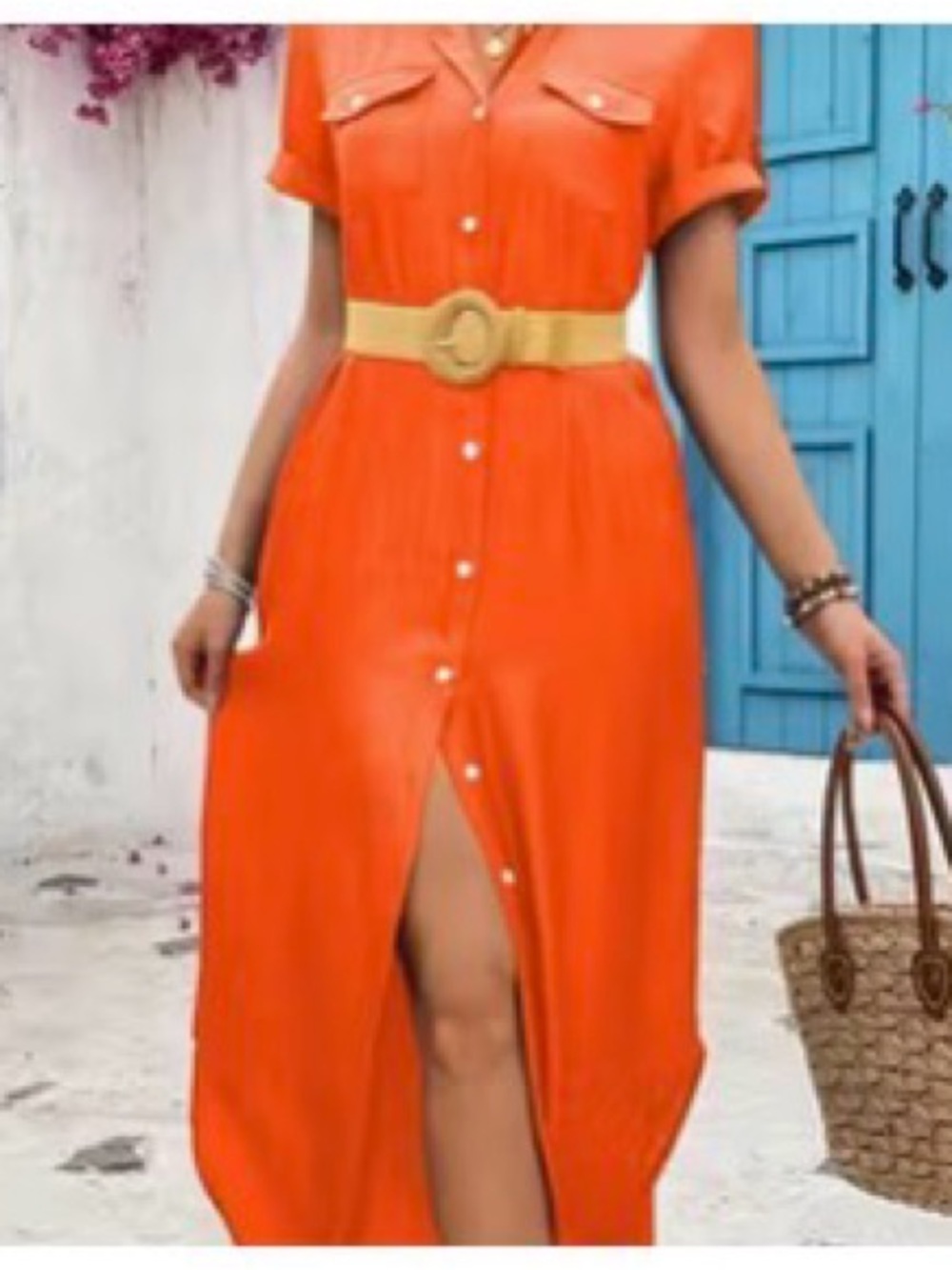 Orange Button-Front Shirtdress